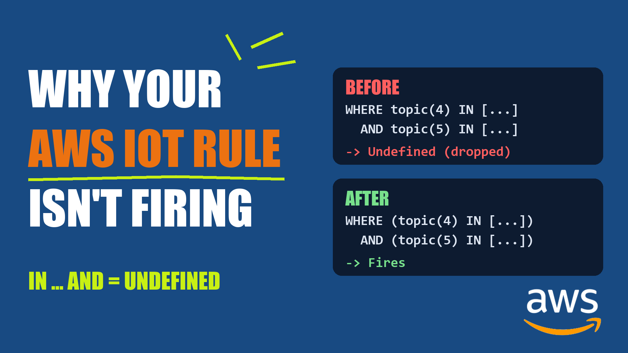Why Your AWS IoT Rule Isn't Firing: IN ... AND in the WHERE Clause Returns Undefined